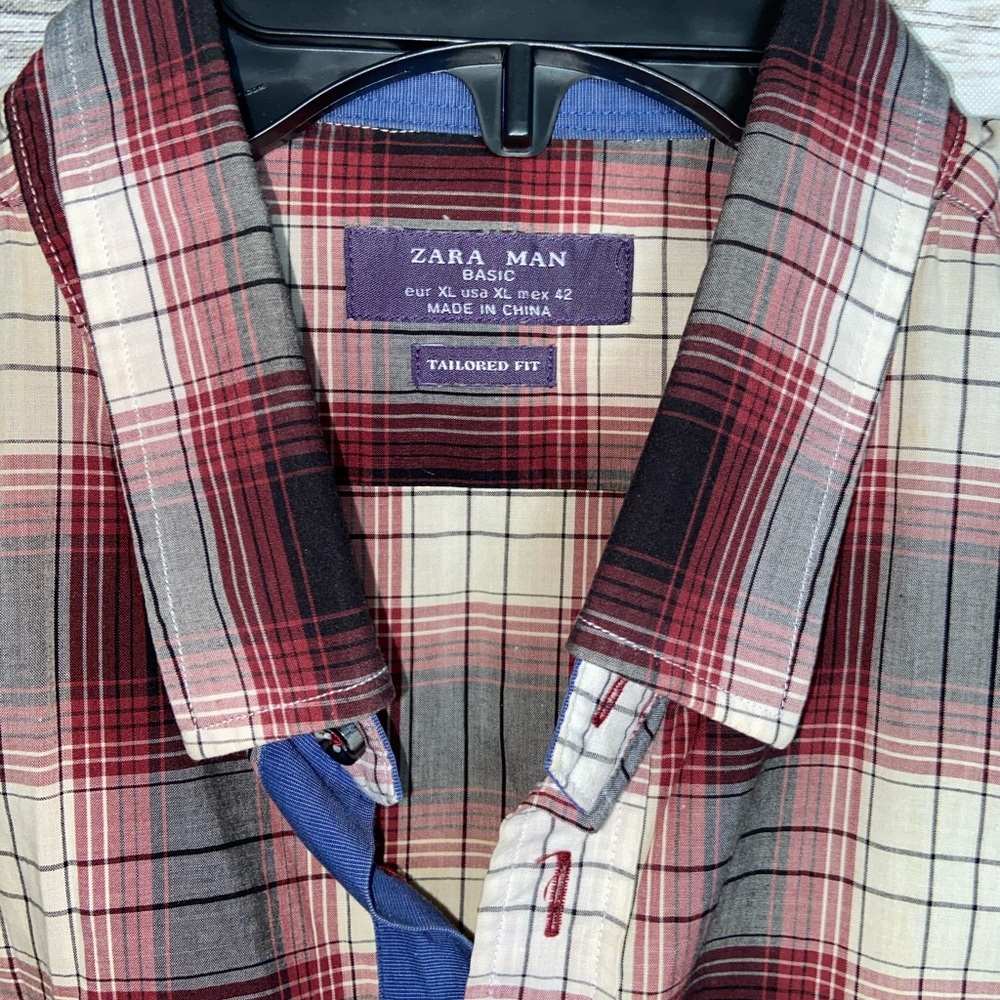 ZARA MEN Long Sleeve Checkered Shirt 100%Cotton XL - Picture 4 of 7